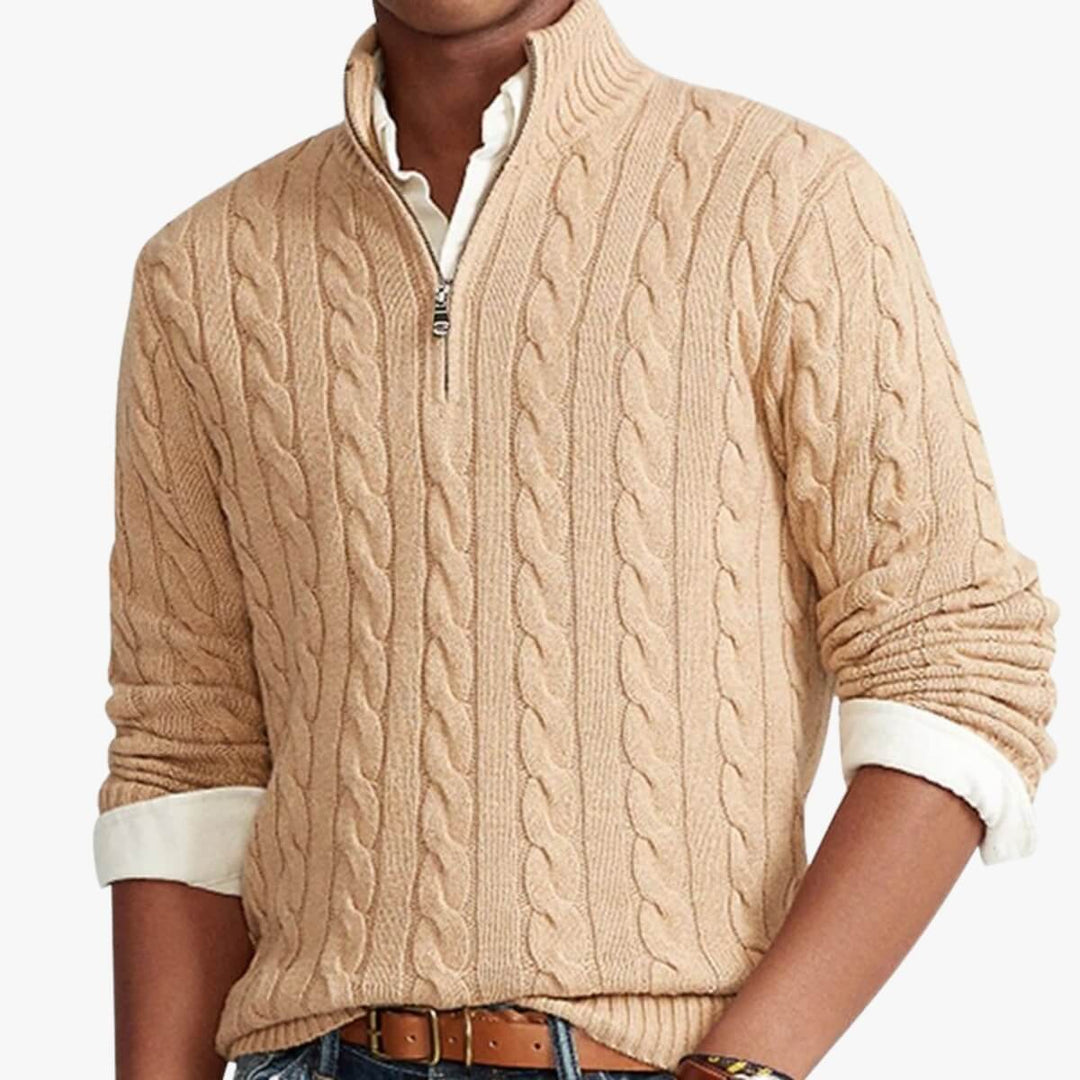 Half Zip Cable Knit Sweater