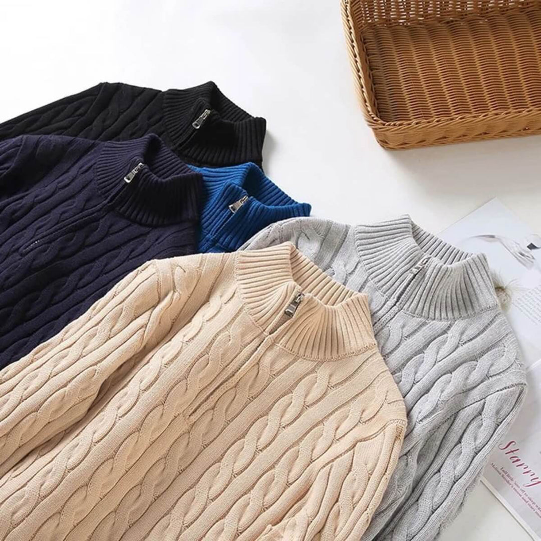 Half Zip Cable Knit Sweater