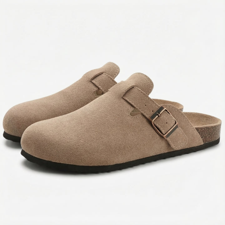 Suede Buckle Clogs