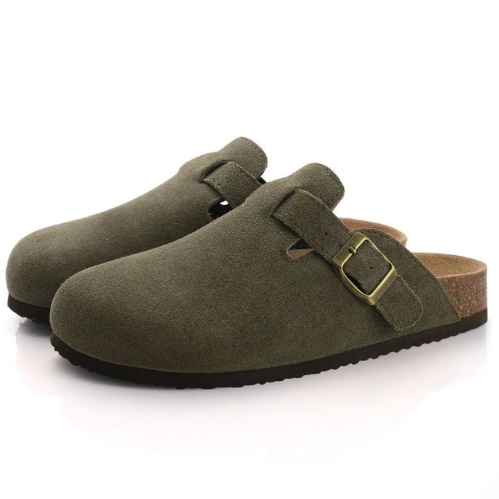 Suede Buckle Clogs