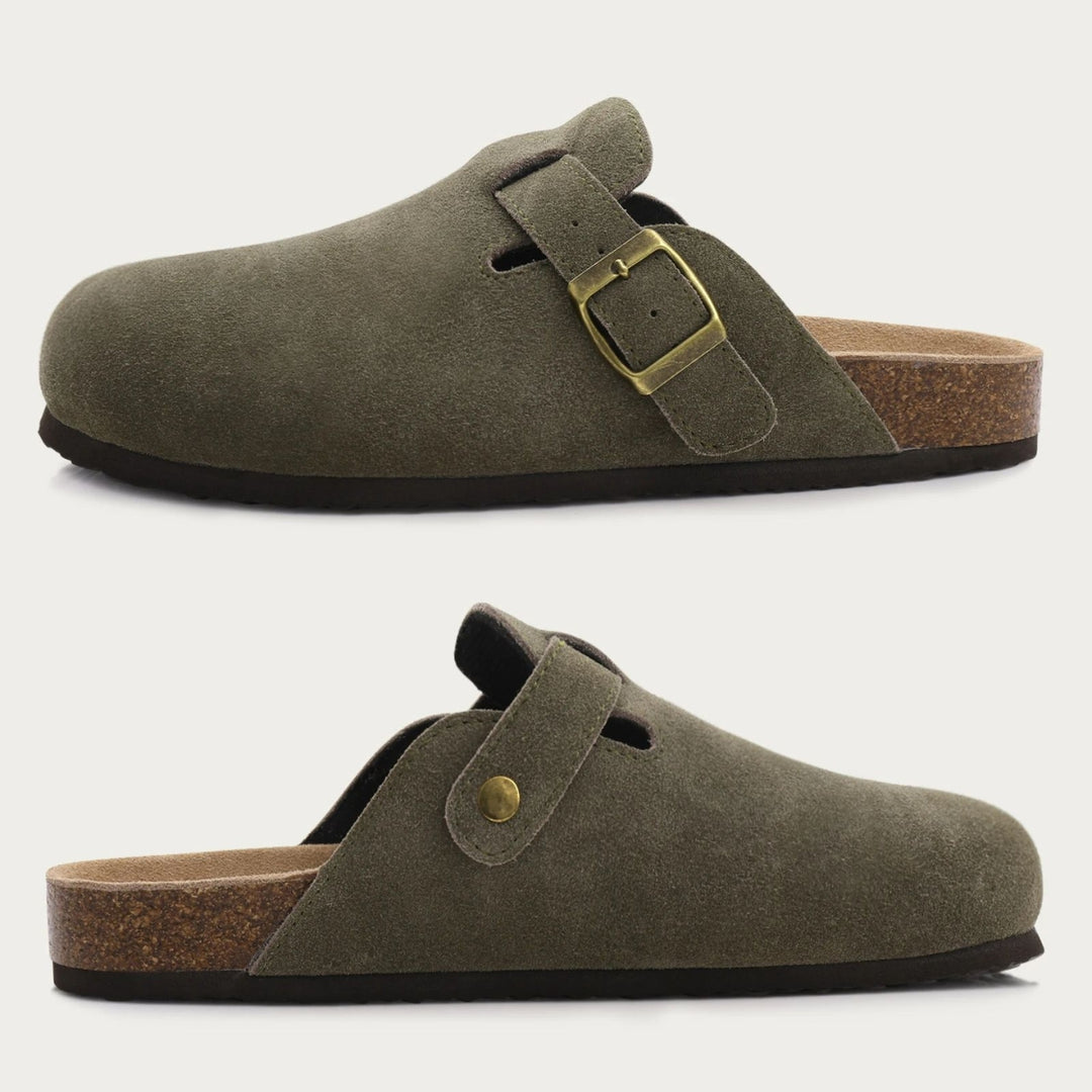 Suede Buckle Clogs