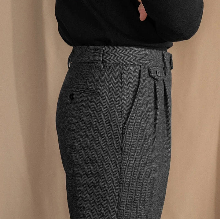 Herringbone Pleated Trousers