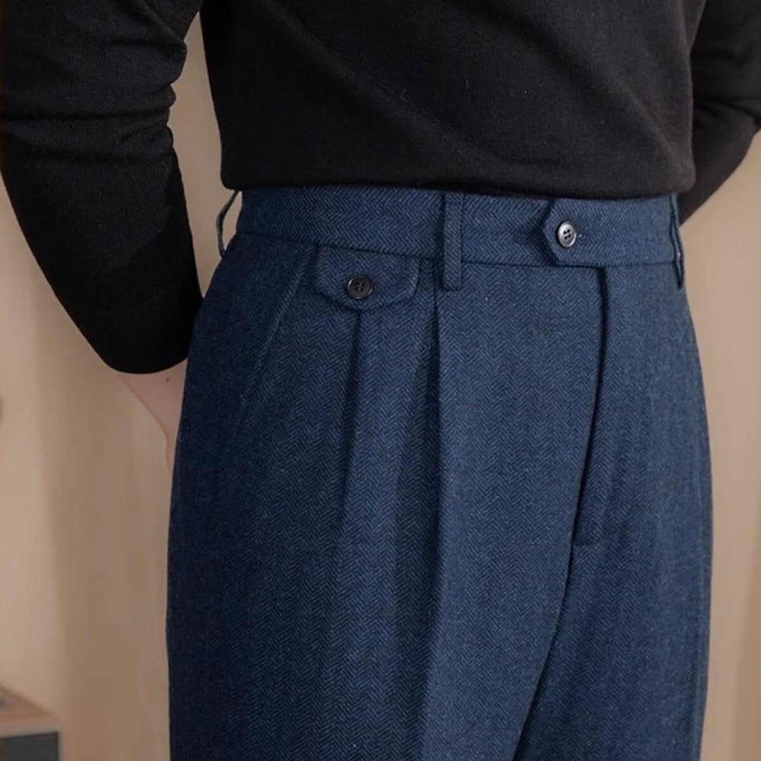 Herringbone Pleated Trousers