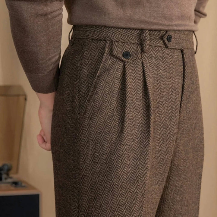 Herringbone Pleated Trousers